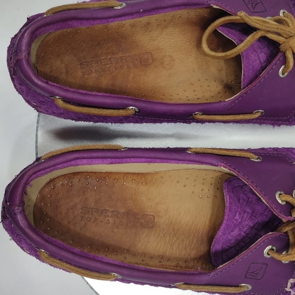 Sperry Purple Woven Loafers with Brown Laces size 11 pre owned Exellent c - Picture 3 of 8